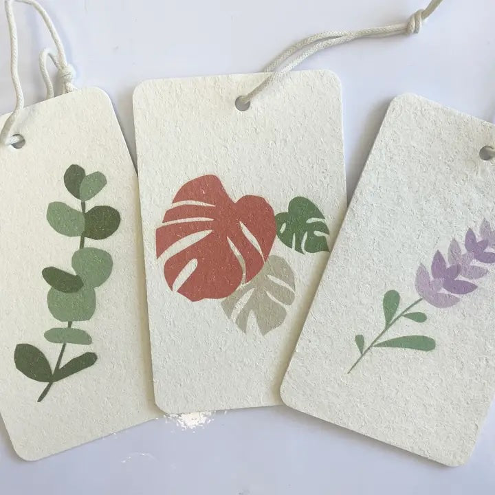 Set of three compostable eco sponges from the Botanical collection, featuring plant designs and quick-drying, eco-friendly materials.