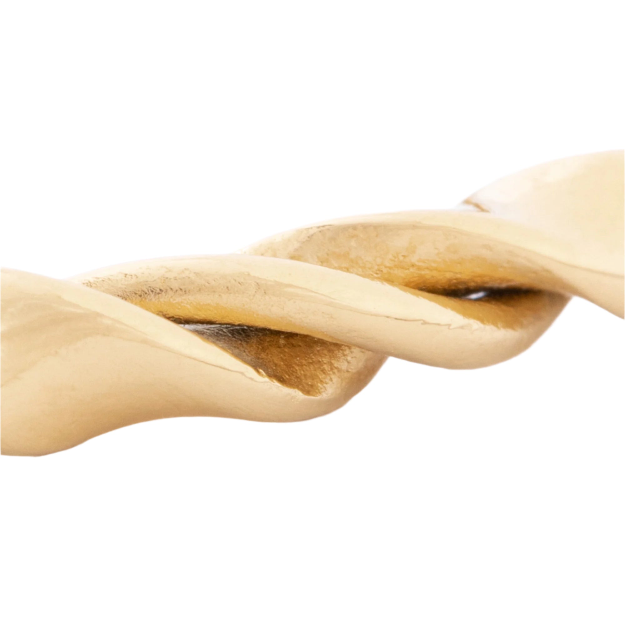 Close-up of the twisted recycled 14K gold cuff bracelet, showcasing its intricate hand-polished texture and elegant, sustainable design.