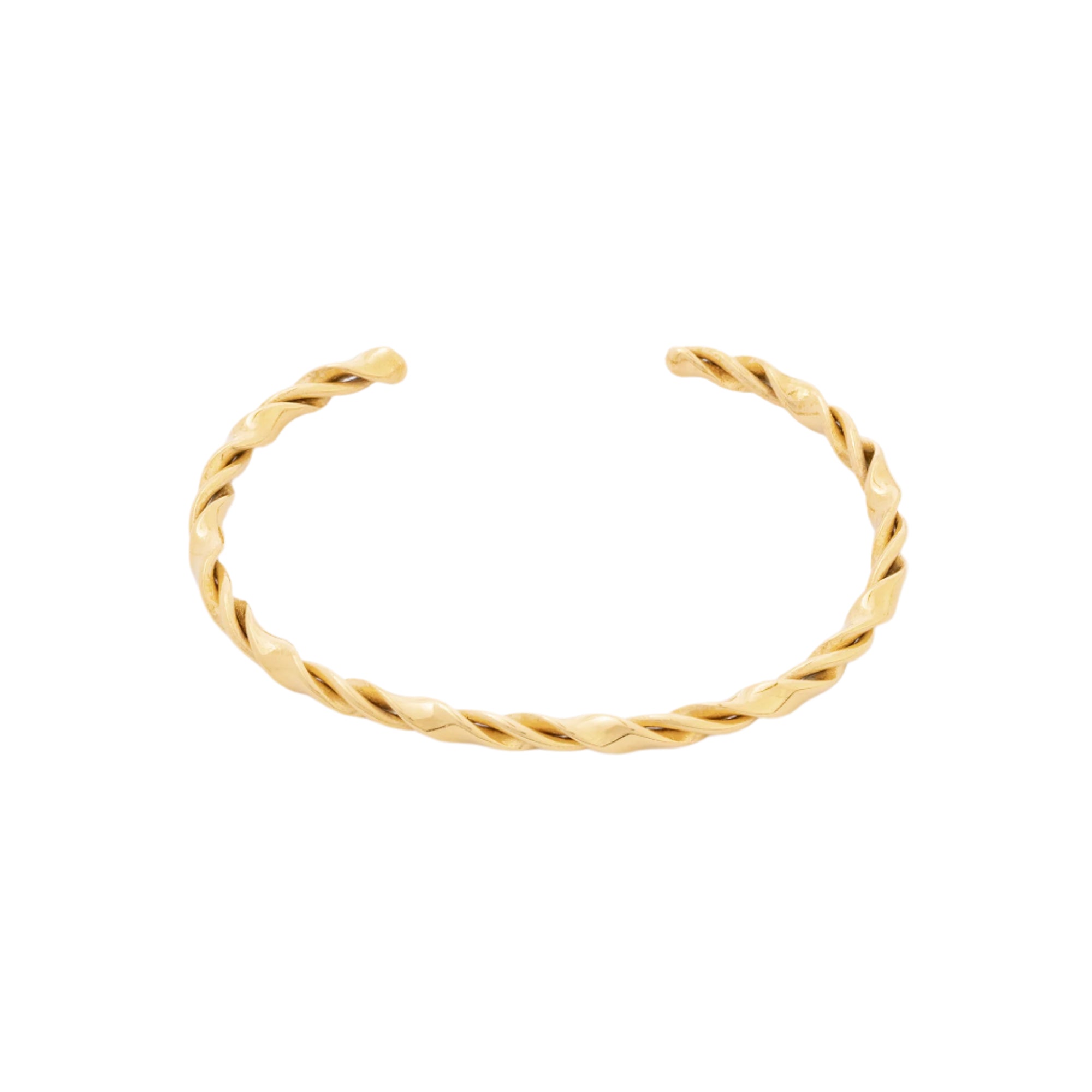 An adjustable recycled 14K gold cuff bracelet with a modern twisted design, combining eco-conscious materials with timeless elegance. Durable and water-resistant, it’s ideal for those who cherish both fashion and the planet.