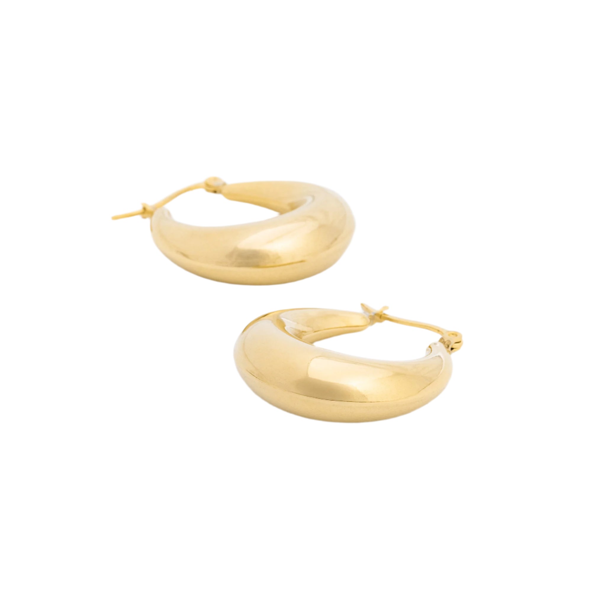 Recycled gold-plated hoop earrings with a polished finish, photographed simply to highlight their timeless silhouette and planet-friendly materials.