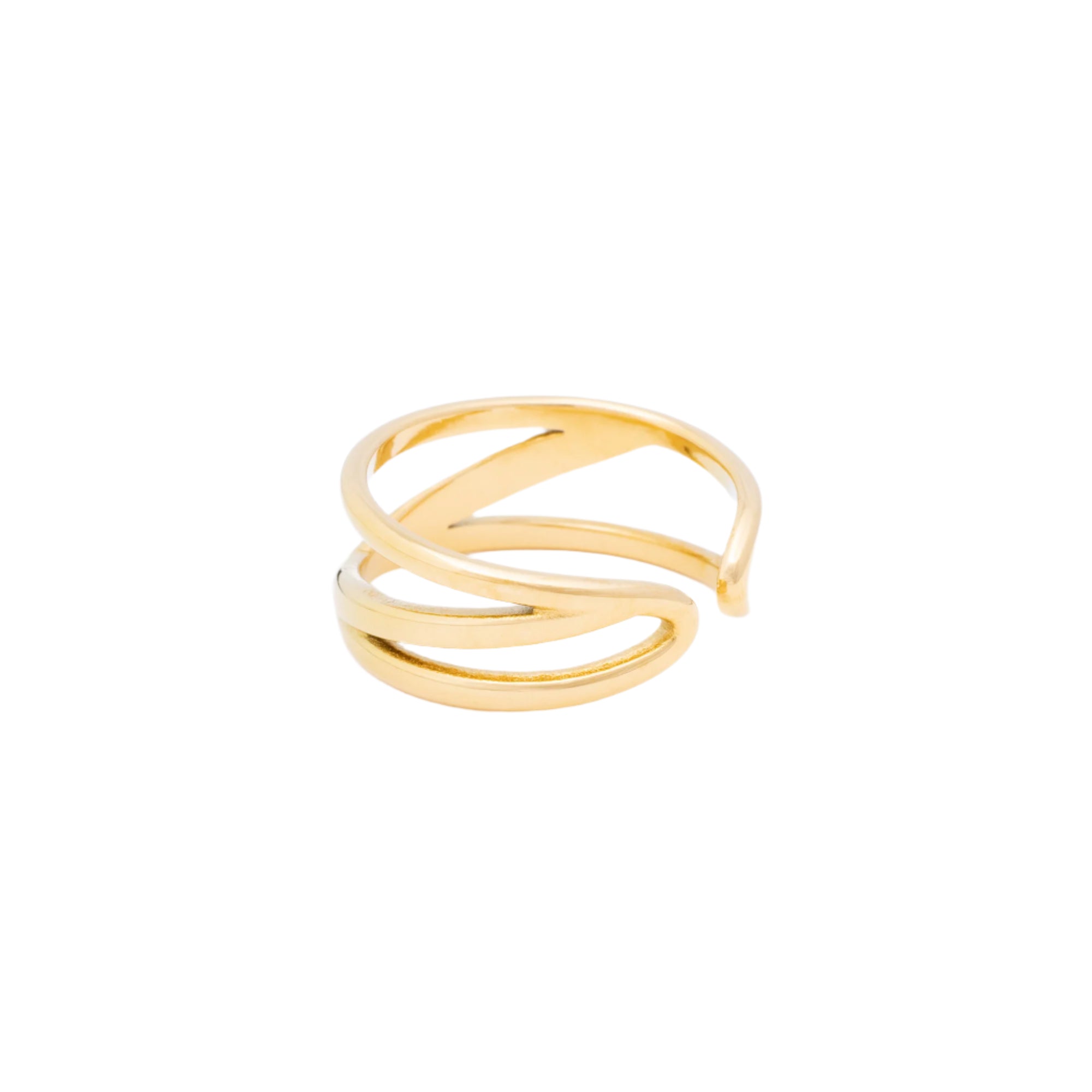 The Connection ring resting on a white background, featuring its smooth, polished curves that reflect thoughtful design and eco-conscious materials.