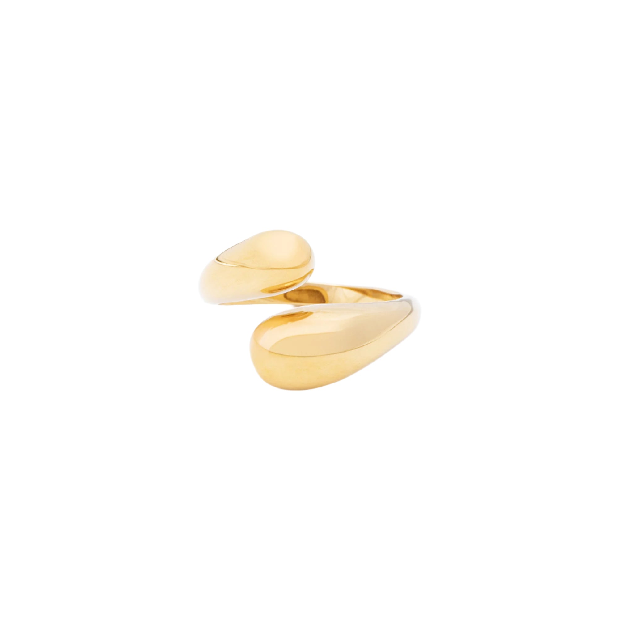 A gold Water Drops ring displayed simply on white, emphasizing its delicate yet bold design and water-resistant durability.