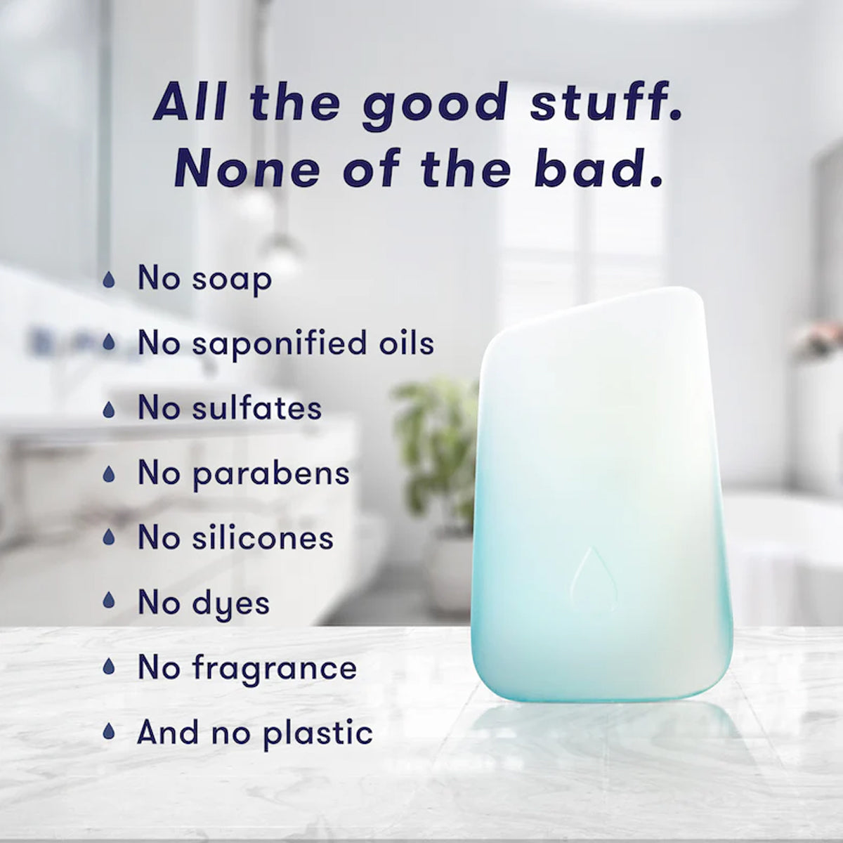Solid Oil Cleanser with text highlighting its benefits on a blurred background