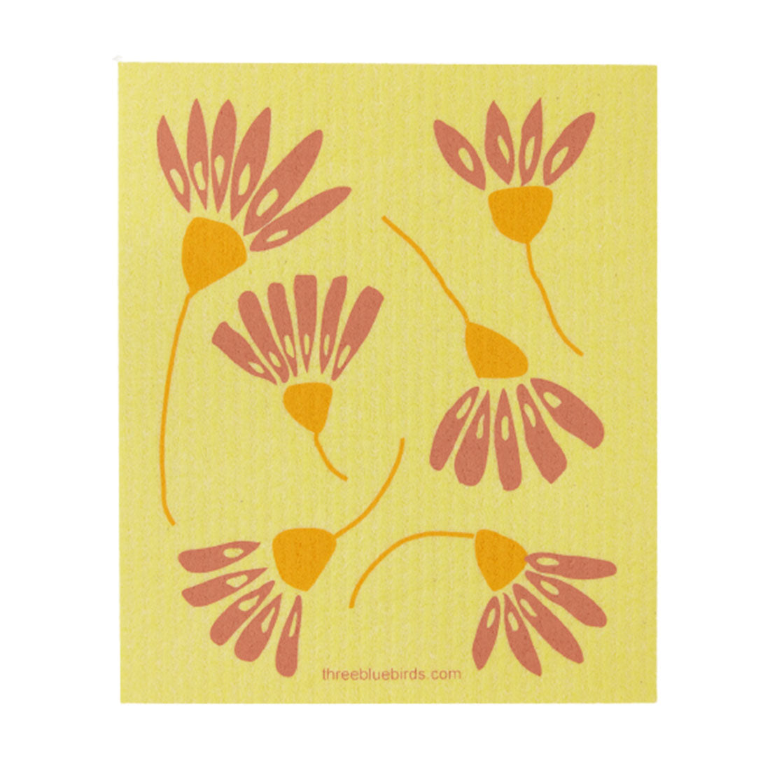 A simple yet elegant design of six red flowers in a golden yellow background on this reusable Swedish cloth, ready for versatile cleaning.