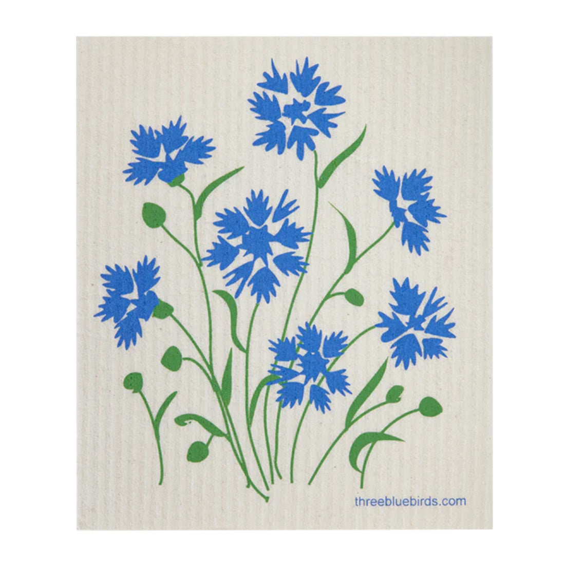 Delicate azure cornflowers with emerald green stems decorate this absorbent Swedish dishcloth. An eco-friendly and washable choice.
