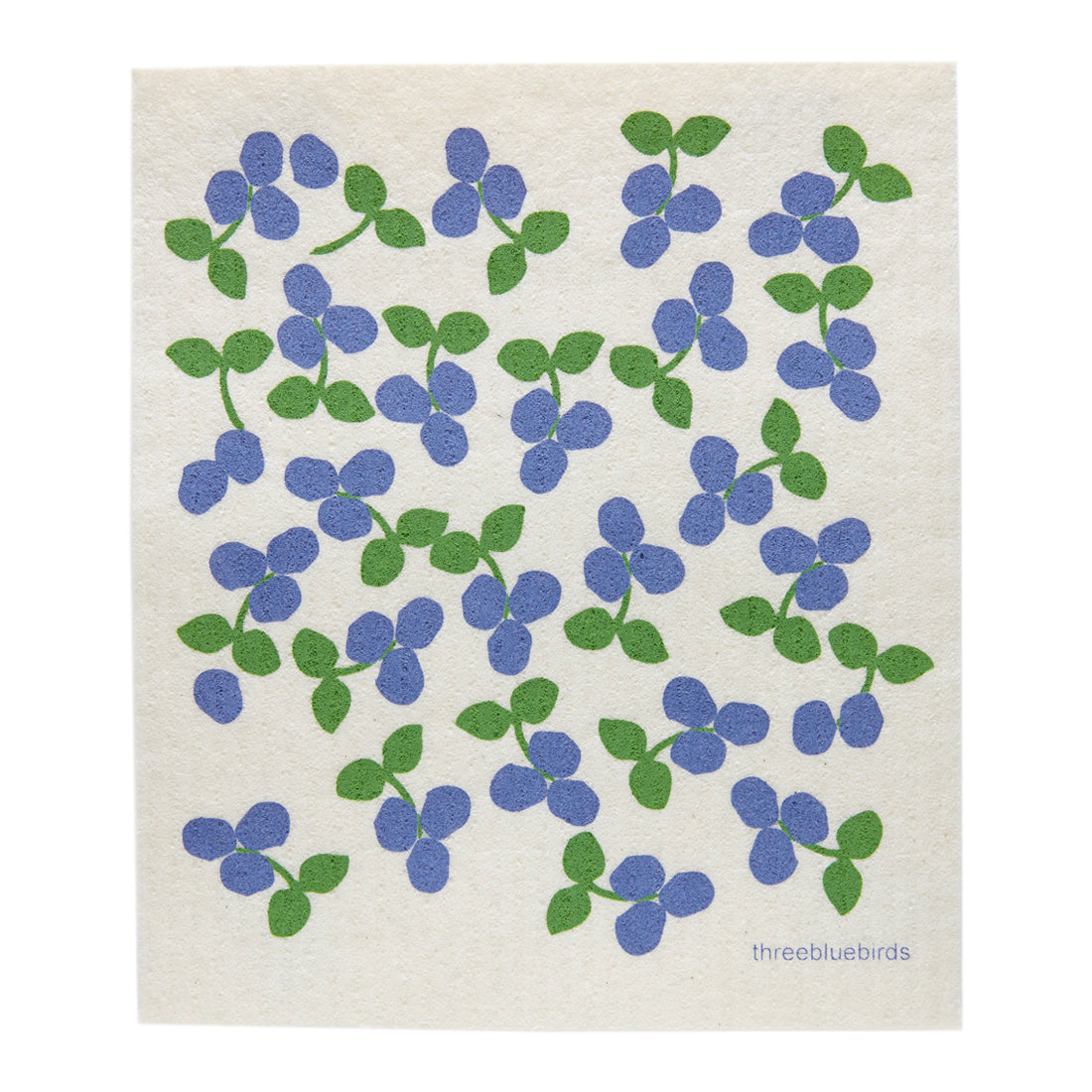 Fresh-looking reusable cloth with a pattern of blue blueberries and green leaves.