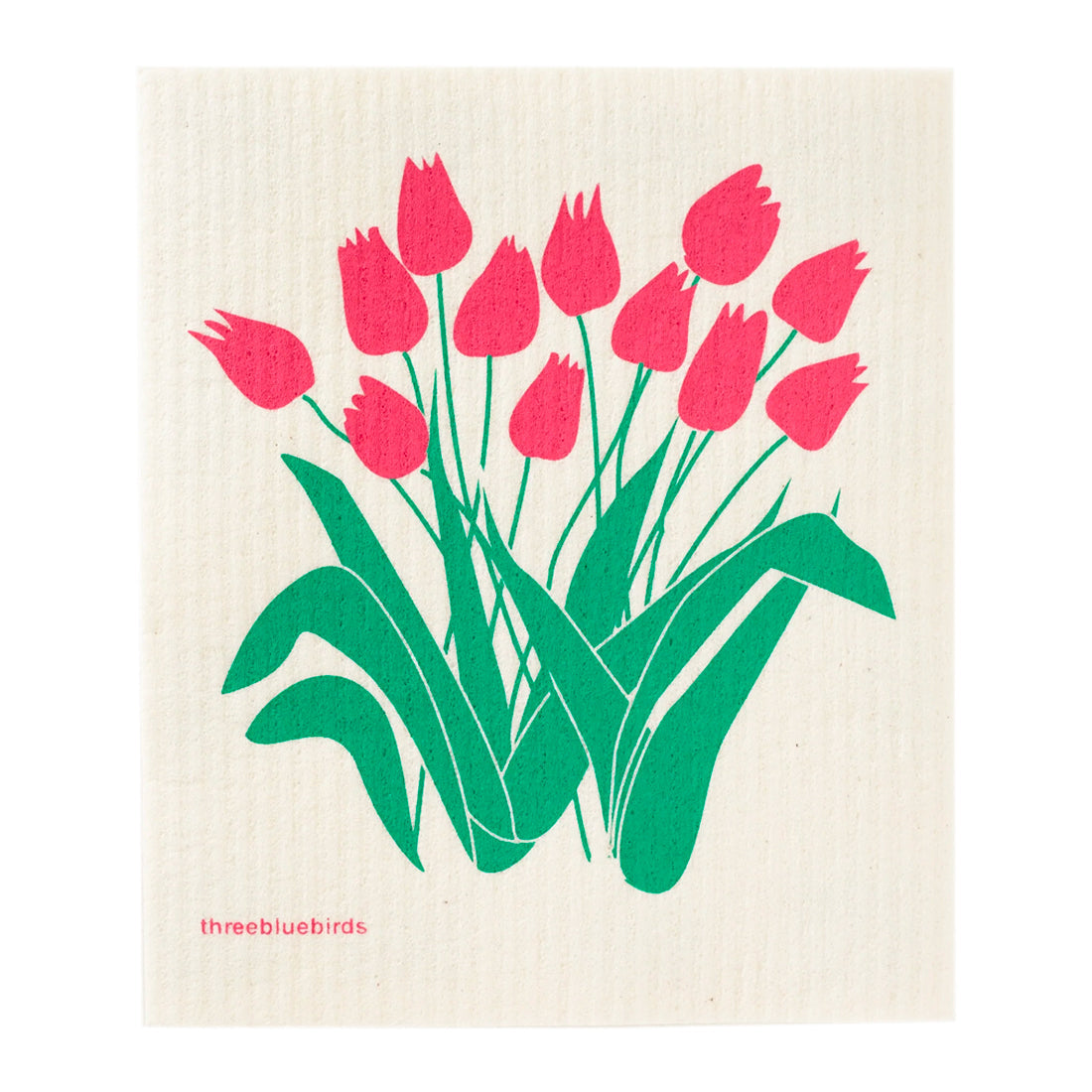 Lovely reusable cloth showcasing a beautiful design of pink tulip flowers and green leaves