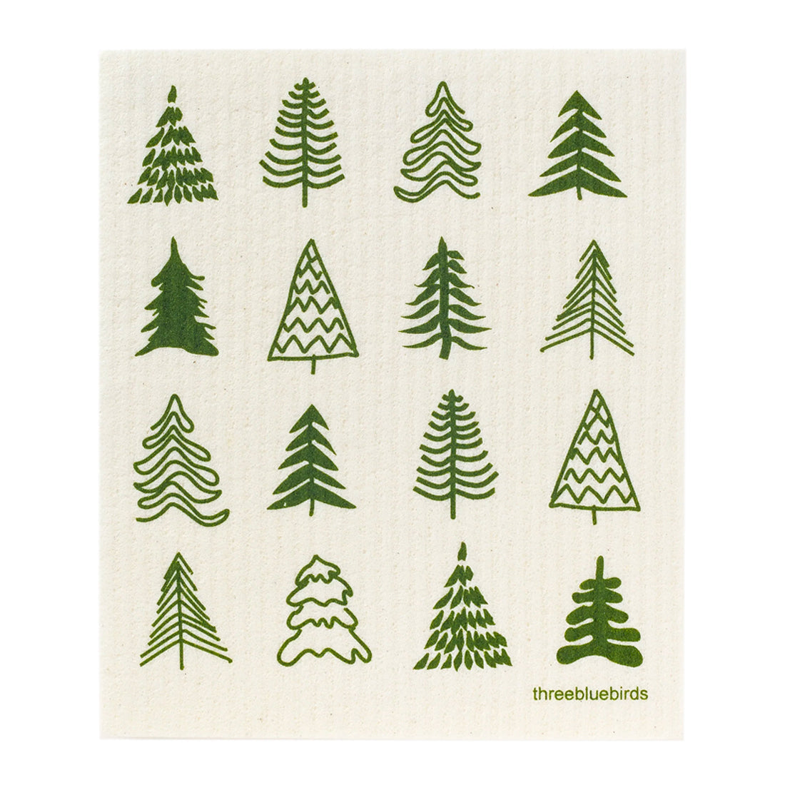 A serene design of deep green woodland trees on this biodegradable reusable Swedish dishcloth