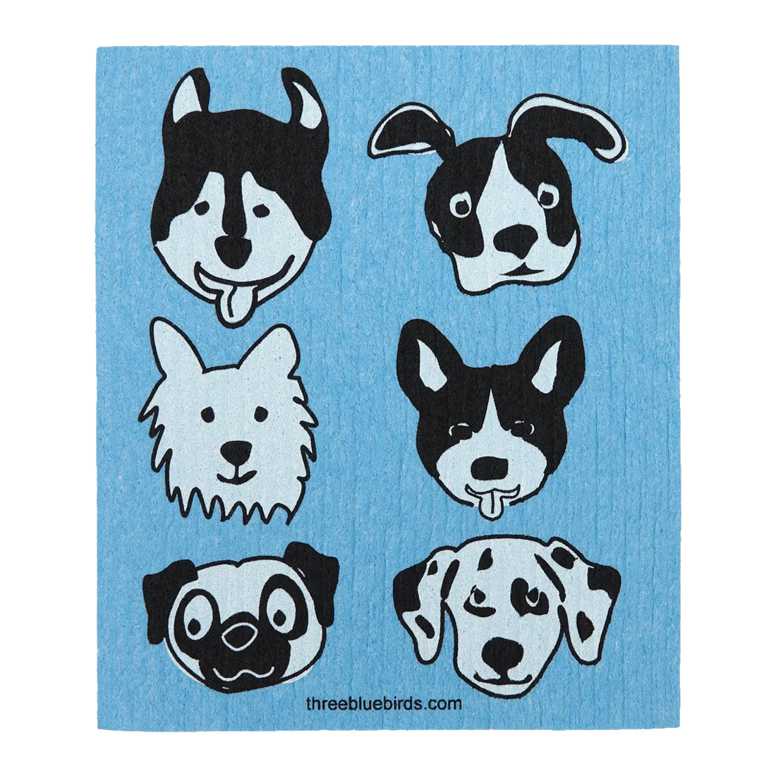 Playful reusable blue cloth with a 'bow-wow' illustrations in black and white