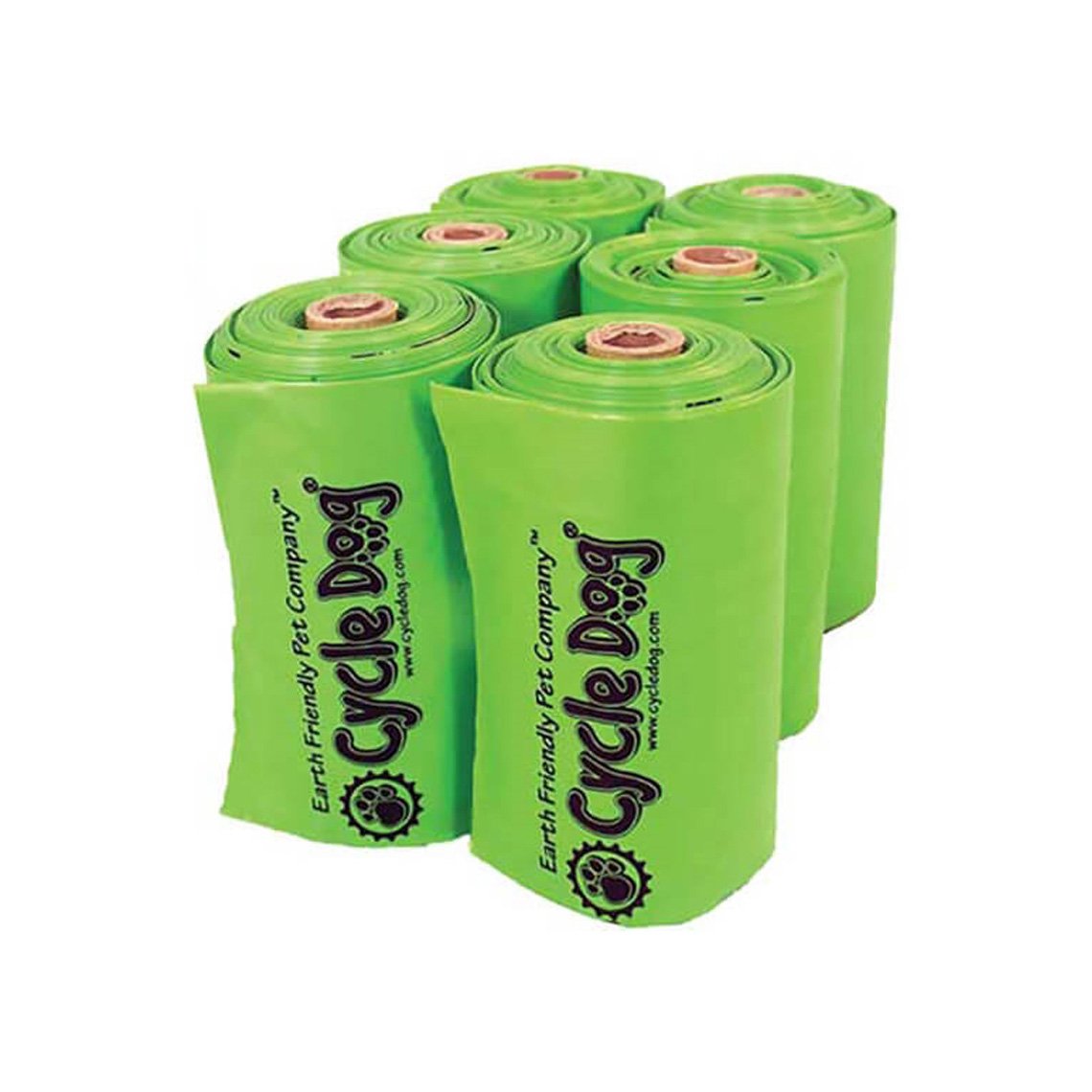 Six rolls biodegradable dog waste bags made from corn and plant starches.