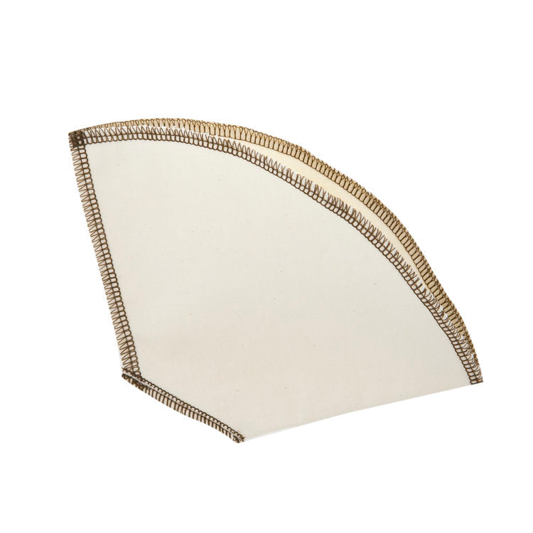A reusable cone-style coffee filter made from organic cotton, displayed flat on a white background with visible stitching.