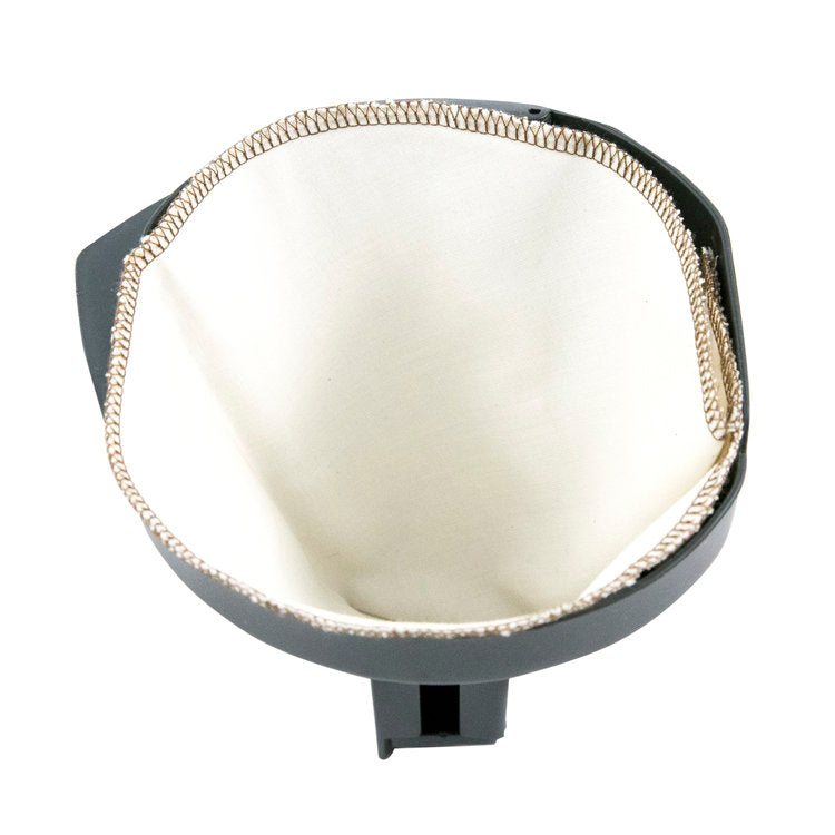Reusable cotton coffee filter placed inside a drip coffee maker. A sustainable alternative to disposable filters, designed for rich, waste-free coffee.