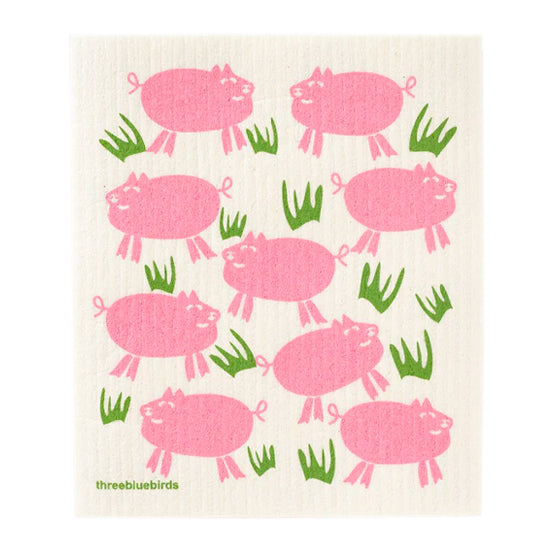 Cute and charming reusable cloth with an adorable pattern design of little pink piggies in a field.