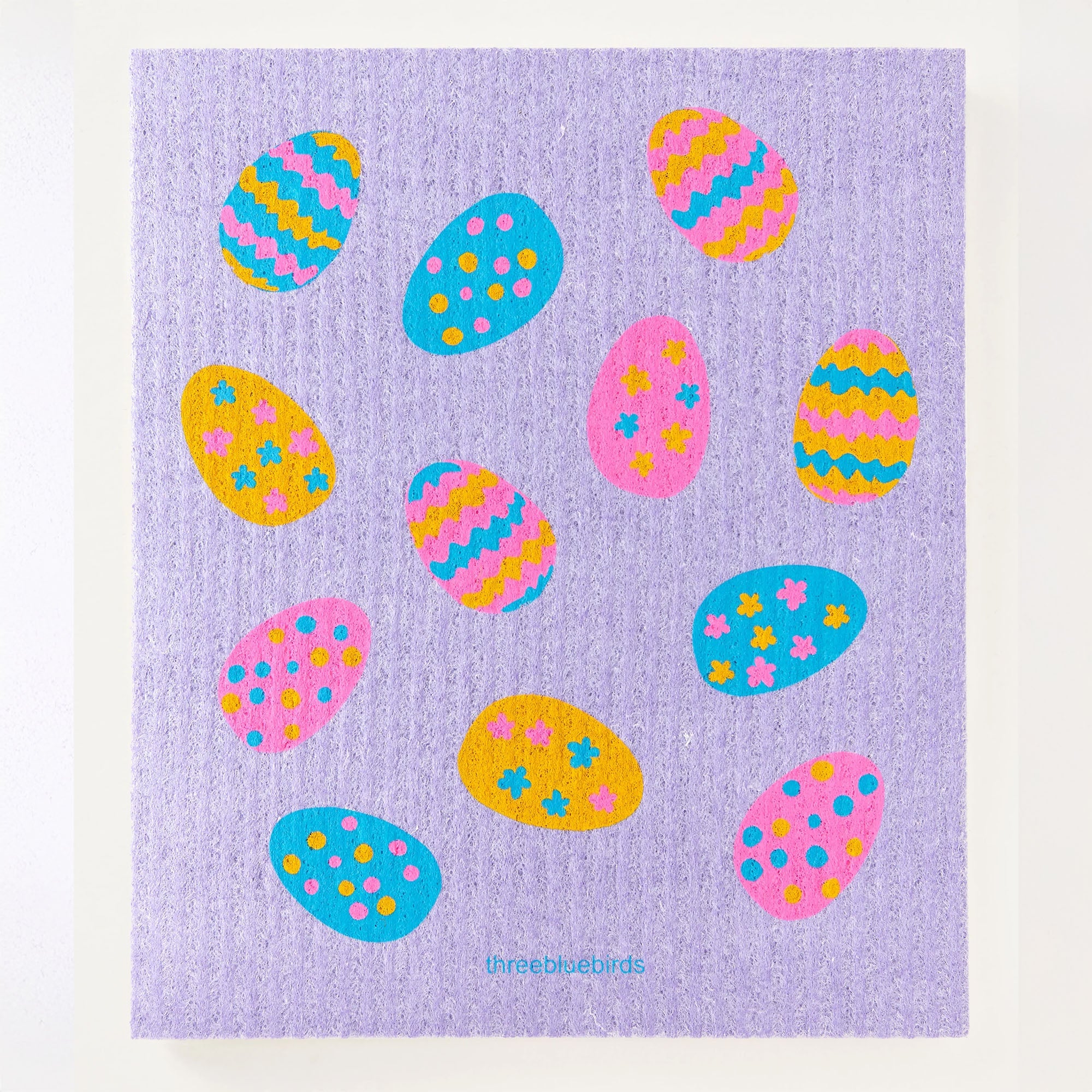 Festive Swedish dishcloth decorated with a colorful assortment of painted Easter eggs