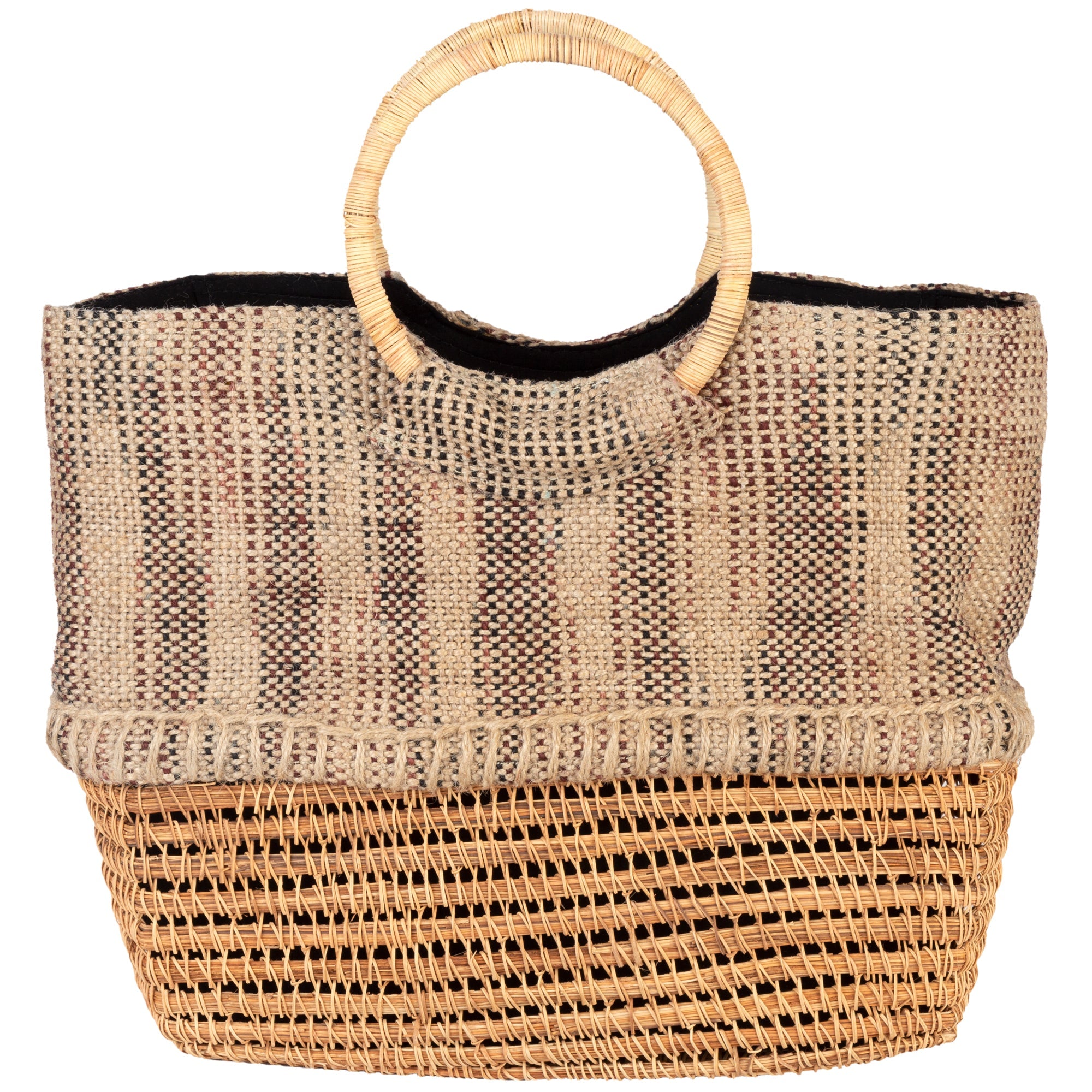 Palm Fiber Tote Handbag with Cotton Lining