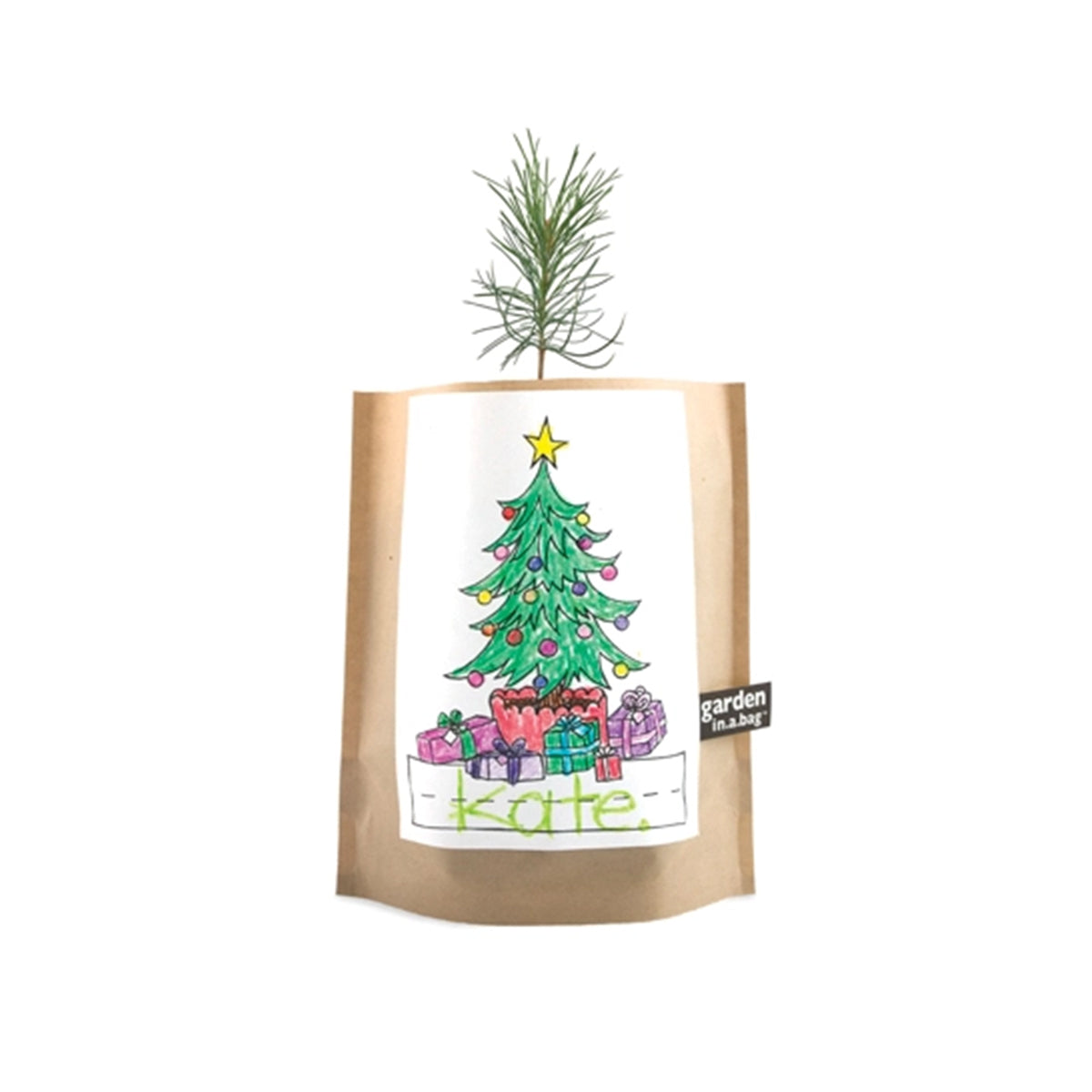 Garden flag with Christmas tree design and 'Katie' text on a white background